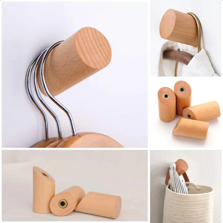 Wood wall hooks 4 pack coat mounted rustic wooden heavy duty robe hook hat rack for hanging bathroom towels clothes