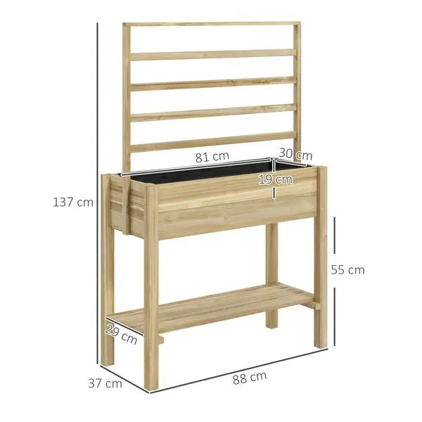 Outsunny wooden raised garden bed with trellis outdoor planter box storage shelf for vegetables flowers herbs - united