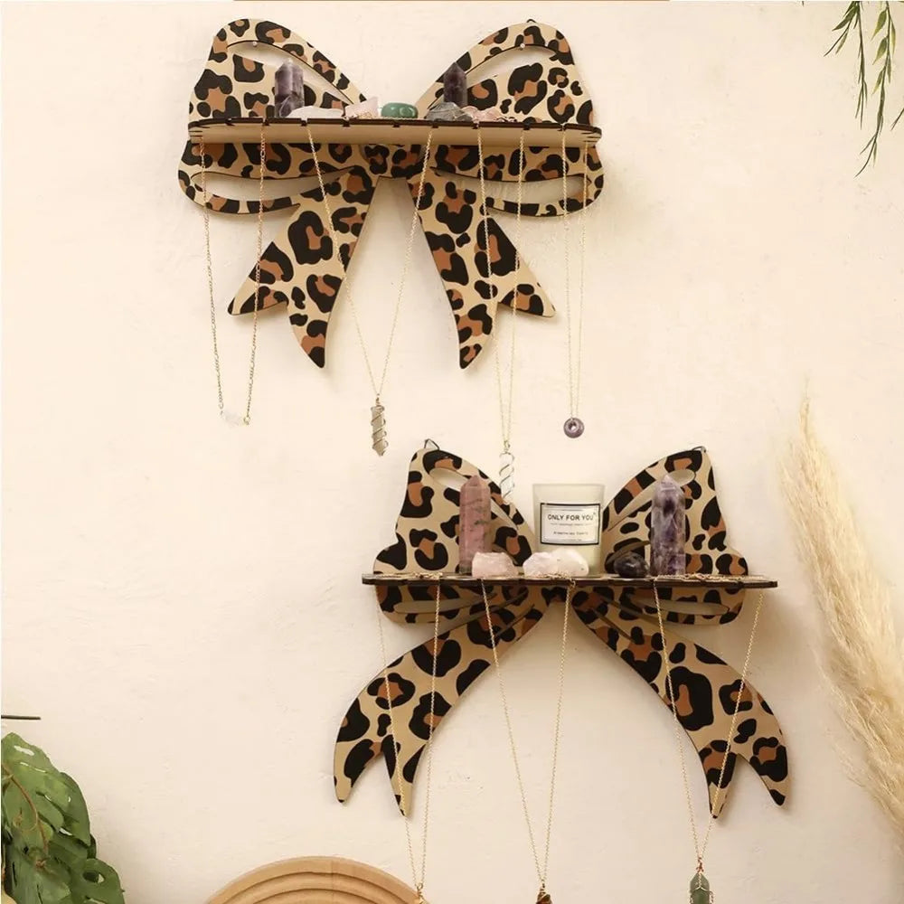 Butterfly heart crystal shelf decor bow display wooden wall floating shelves leopard 1pcs for stone essential - united