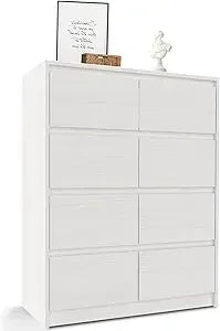 Modern tall 8-drawer double dresser in wood for bedroom storage - united states / white