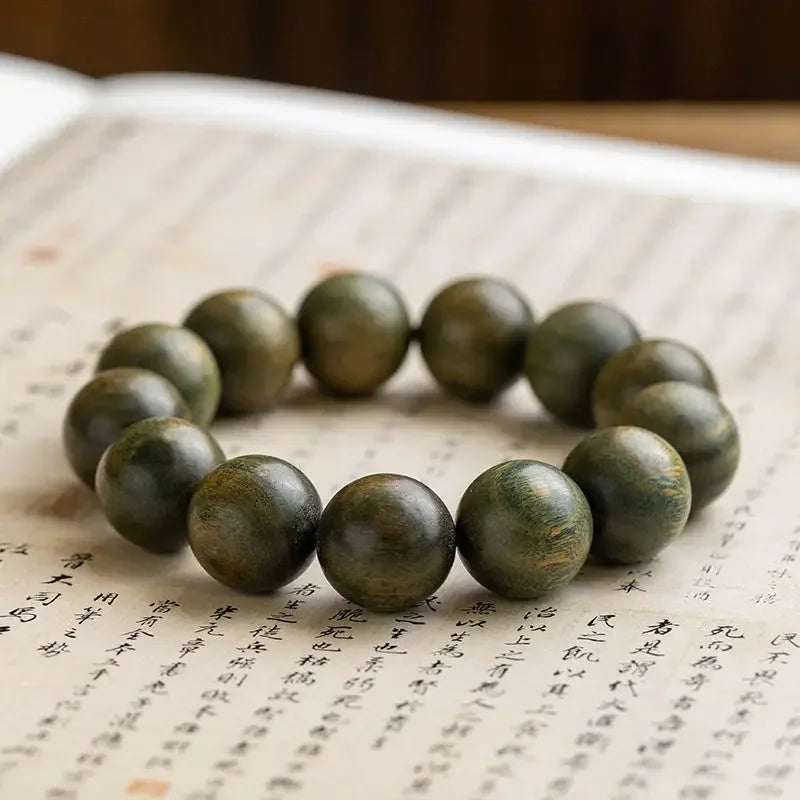 Green sandalwood lotus cinnabar bracelet wooden buddha beads unisex bring in wealth and treasure handstring couple