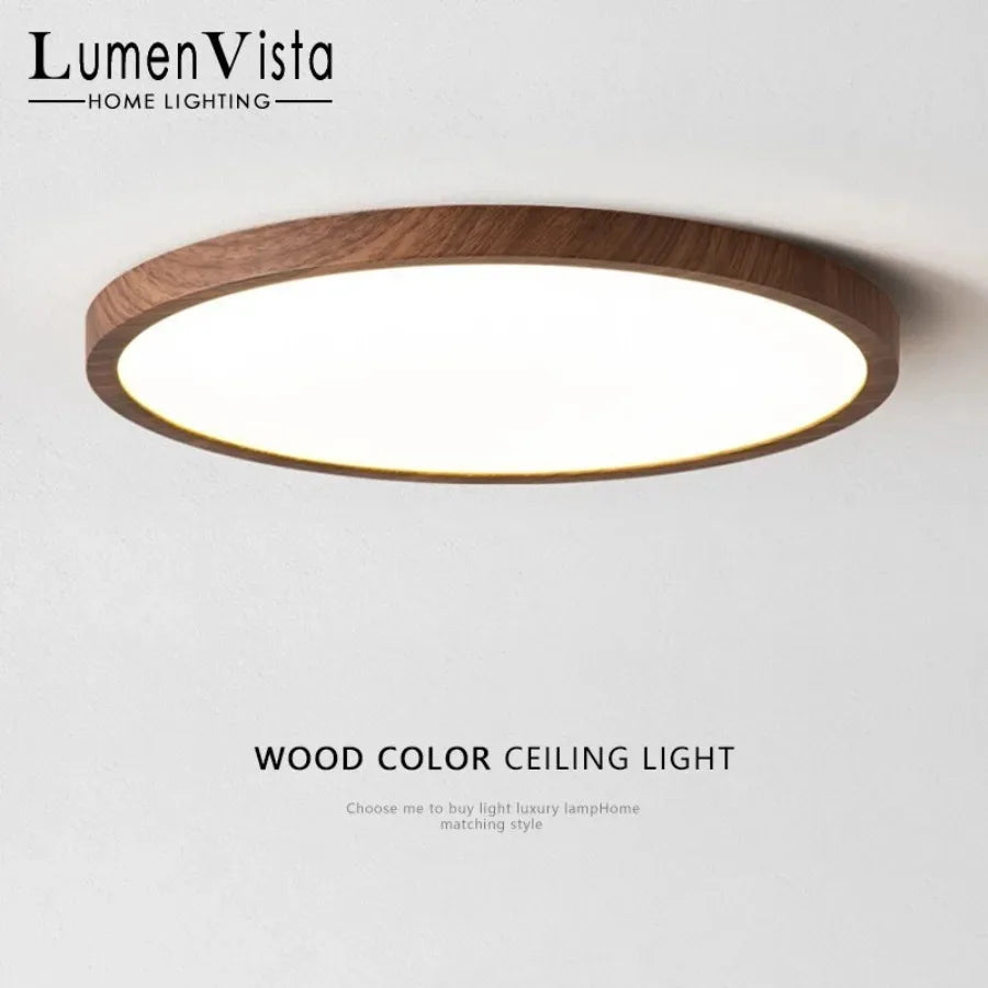 Modern led wood grain ceiling lamp circular ultrathin walnut wood bedroom living room restaurant balcony aisle home