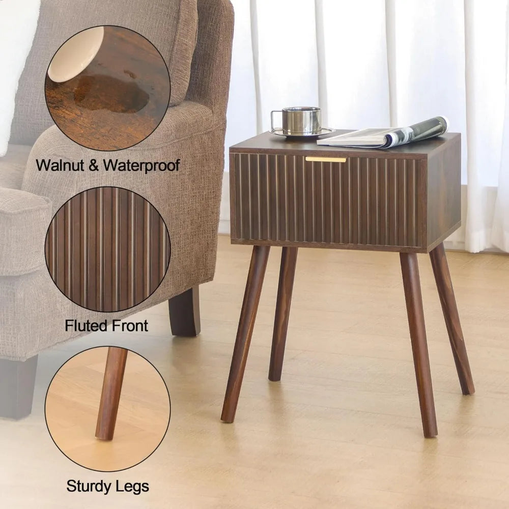 Mid century modern nightstand small end tables living room accent bedside table with drawer for bedroom and space rusti