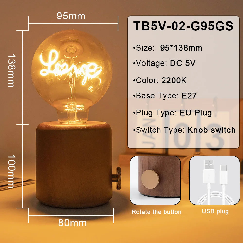 Vintage table lamp e27 retro amber wooden base desk lamps for bedroom living room home art display cafe bar studio