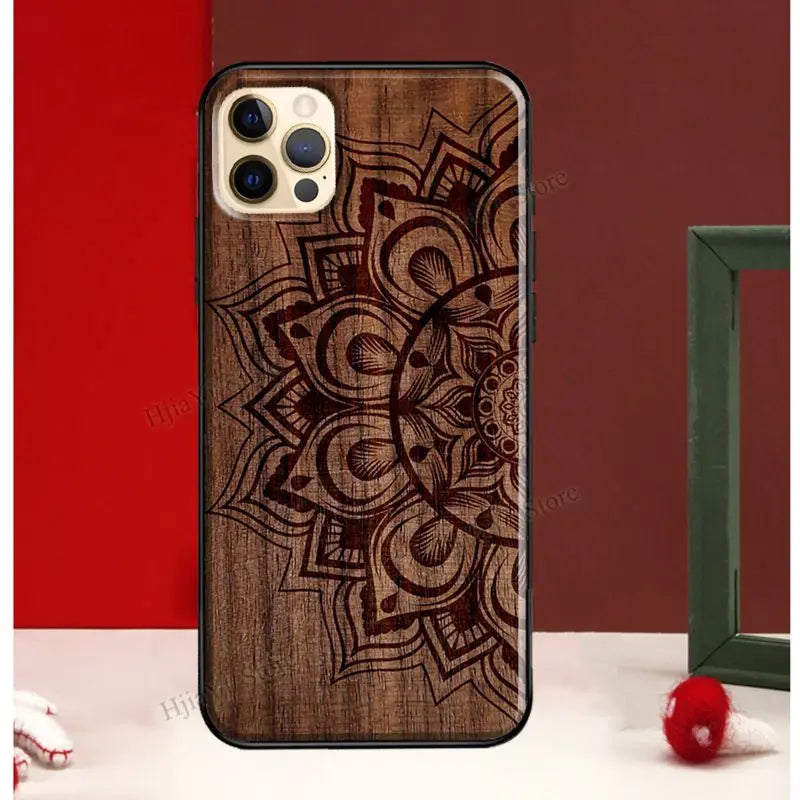 Mandala floral wood for iphone 13 12 pro max mini cover phone case 11 14 xs x xr 7 8 plus se - 778