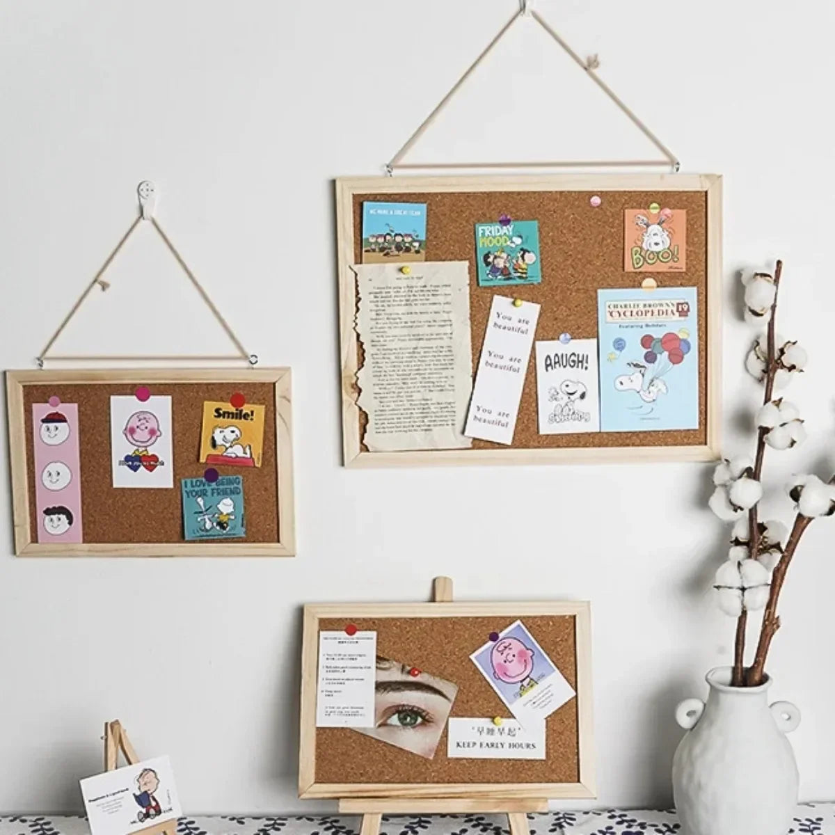 Vintage cork board decoration wall hang message boards wooden letter pins background photo plate home decor