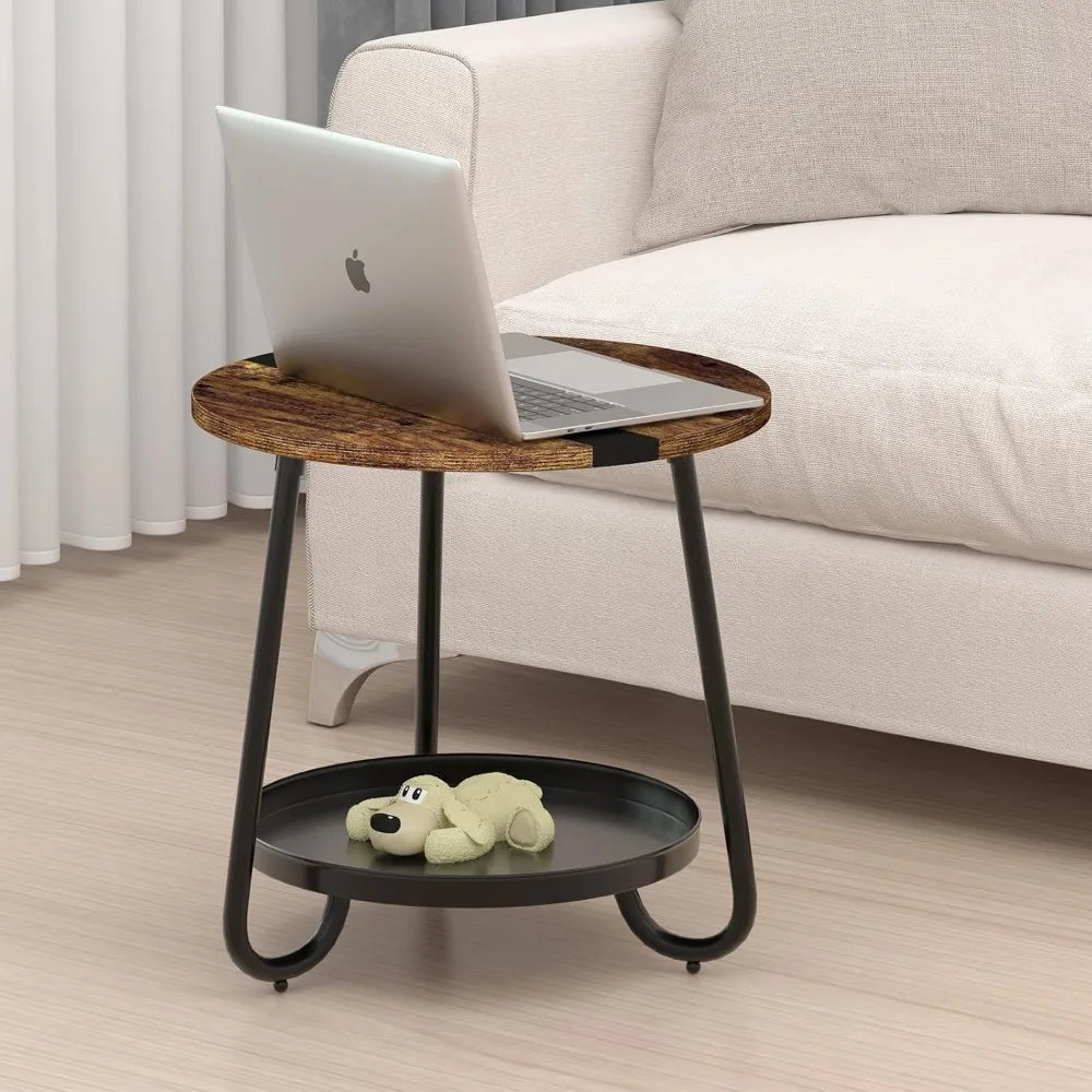 2 tier coffee table in living room industrial style round with metal tray wood small outdoor