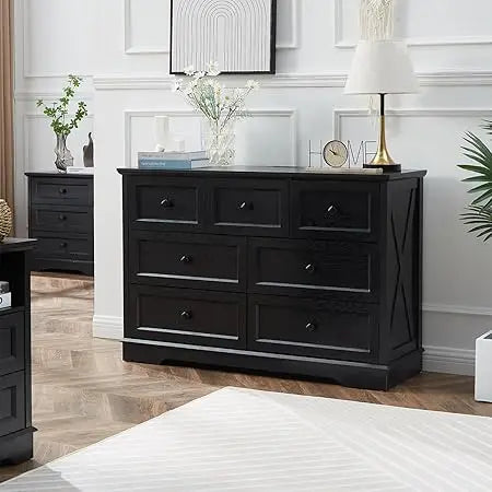7 drawer dressers farmhouse dresser chest of for bedroom modern wood with charging station dr - black / united states