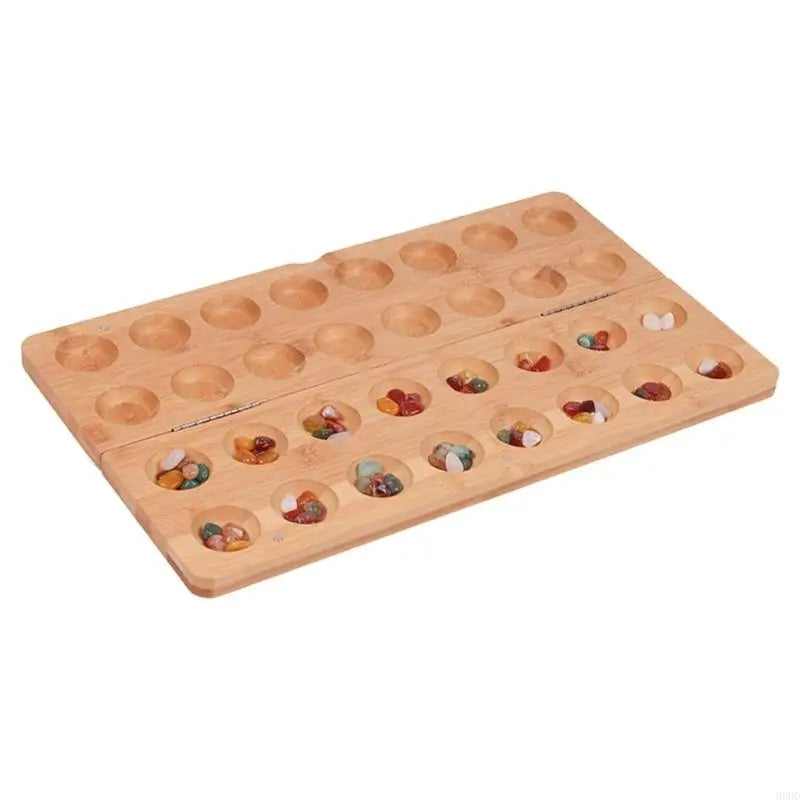 Foldable wooden mancala board game for 2 includes 65 glass rockss 69hd - m / china