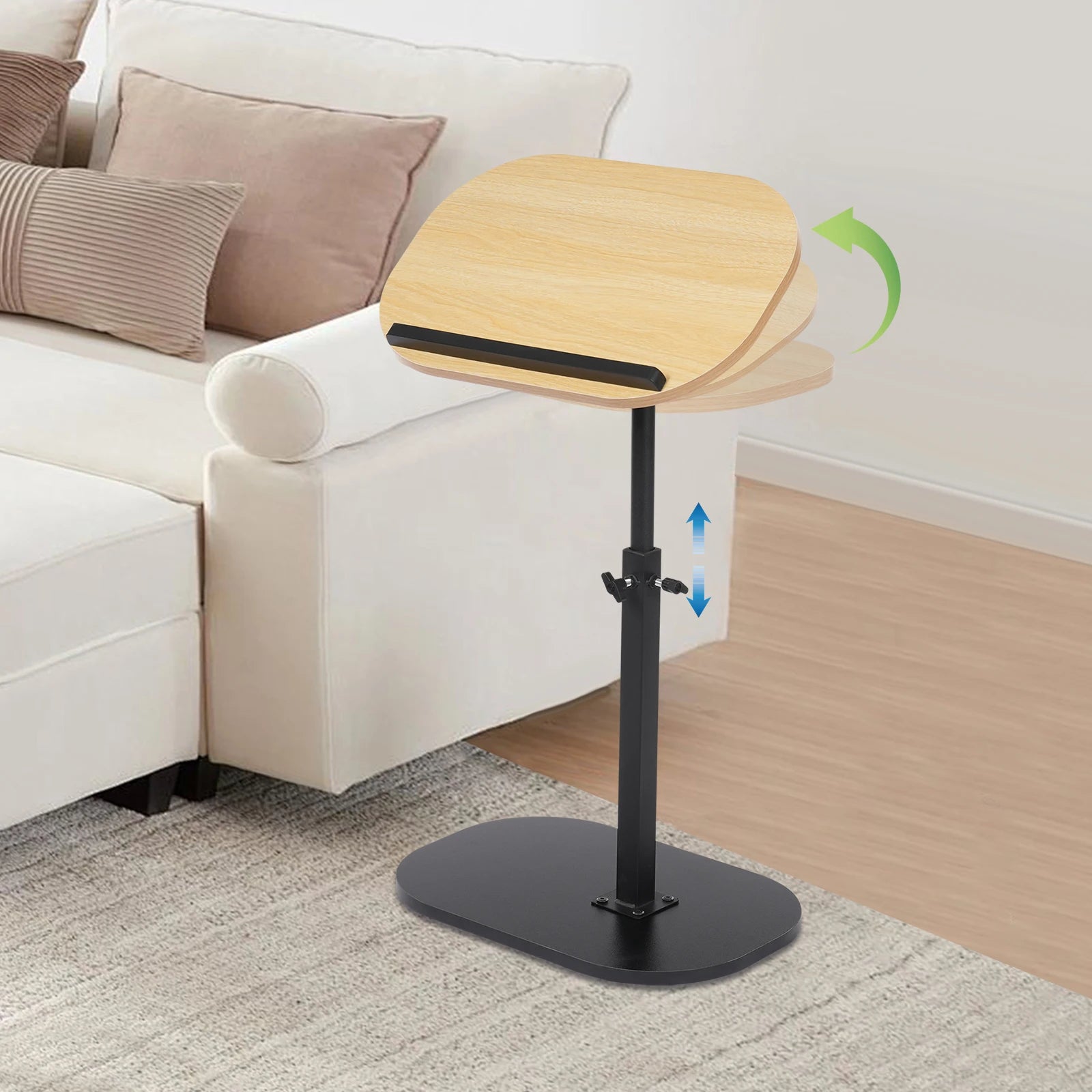 C-shaped side table small coffee height adjustable with 320 ° tiltable & 360° rotatable tabletop