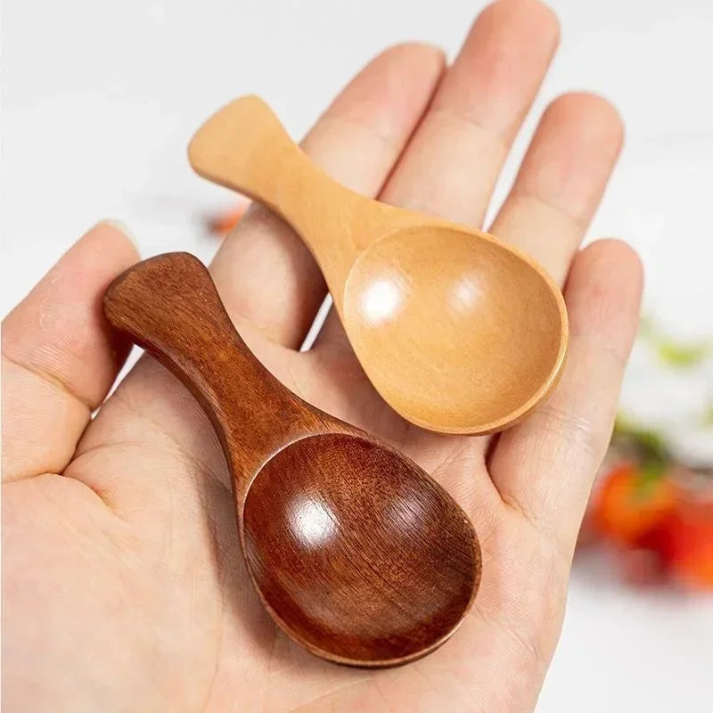 Mini wooden spoons short handle coffee tea sugar dinner party dessert scoops kitchen tableware spice condiment spoon