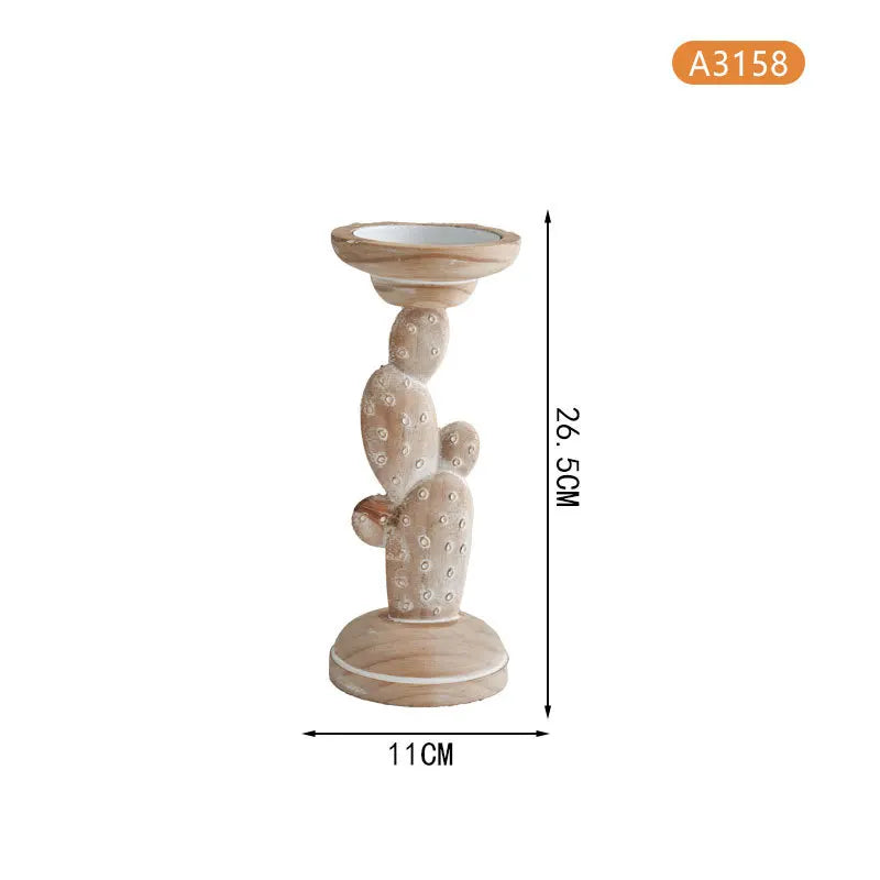 Japanese wooden candle holder solid carved cactus base nordic home decor christmas ornament creative stand gift - a3158