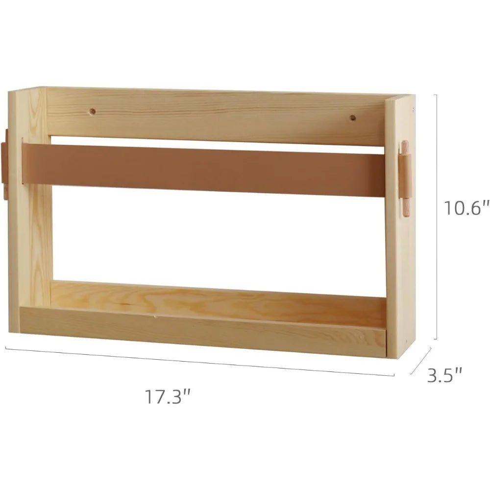 Wall-mounted leather strap magazine holder wooden file organizer for home and office entryway - united states / beige