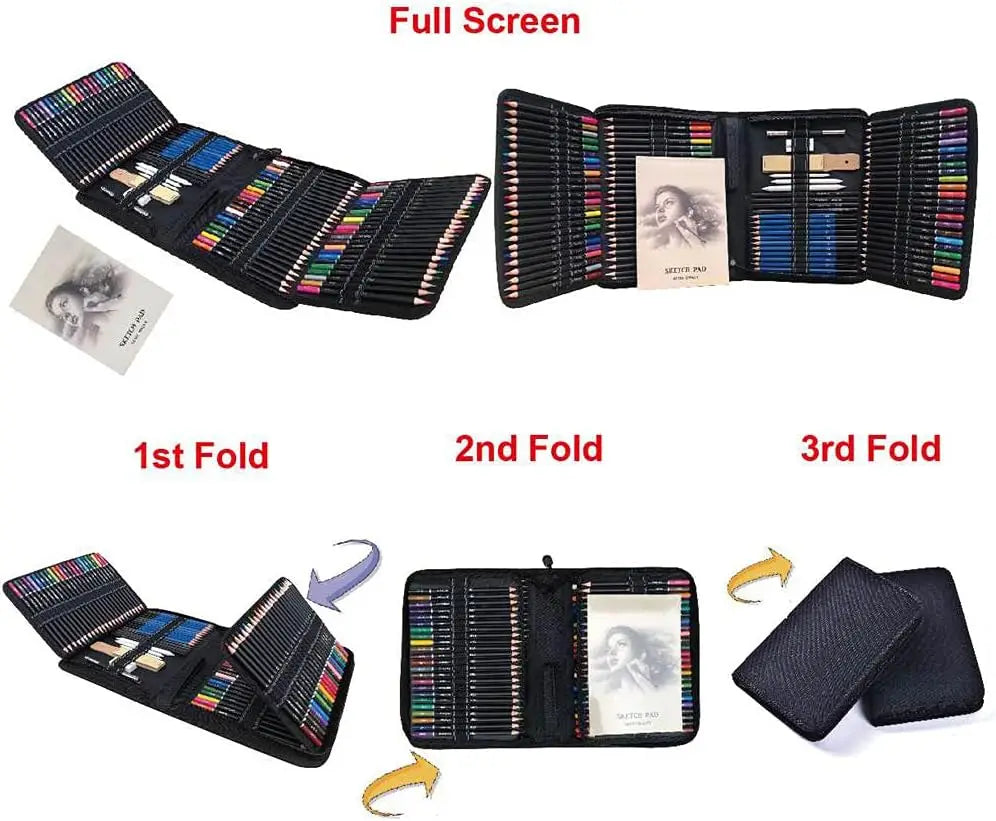 120-color colored pencils set for adult coloring books artist sketching & drawing art kit (144pcs) - black / united