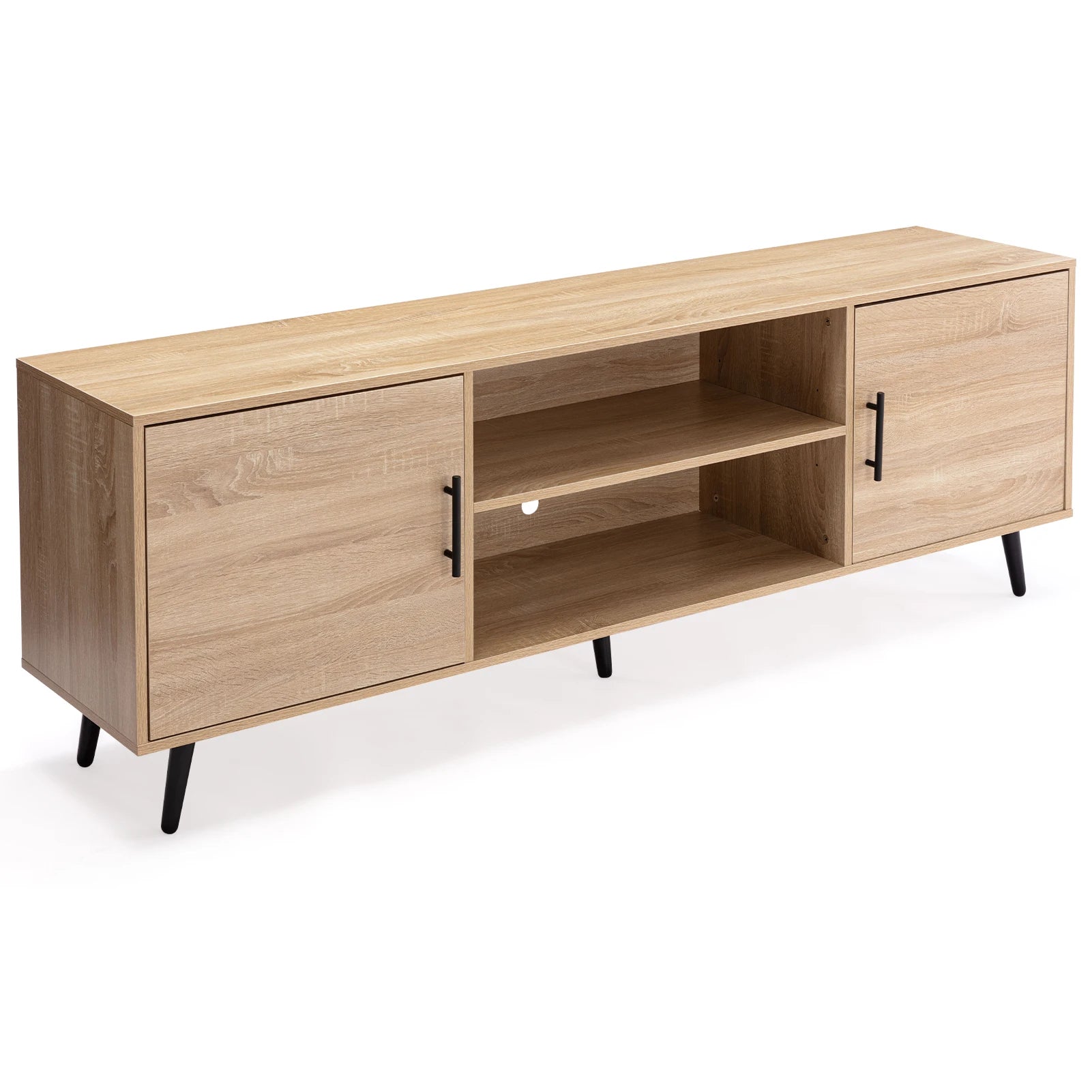 Modern tv stand wood cabinet with storage entertainment center console open shelf for living room media