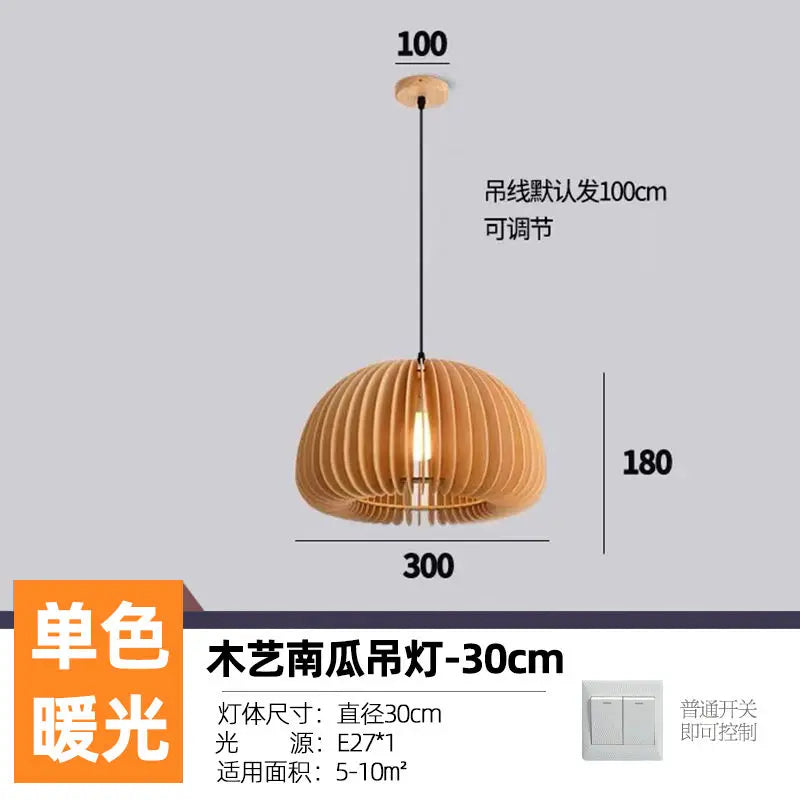 Nordic chandelier restaurant wabi-sabi wind japanese log retro creative bedroom wood pumpkin lamps hanging fixture