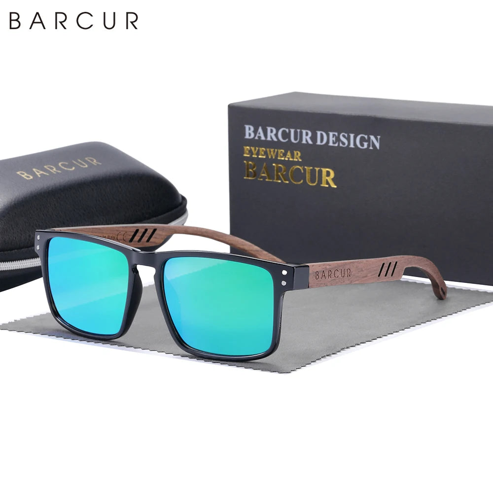 Barcur original design wooden sunglasses polarized luxury brand square sun glasses fashion light weight eyewear