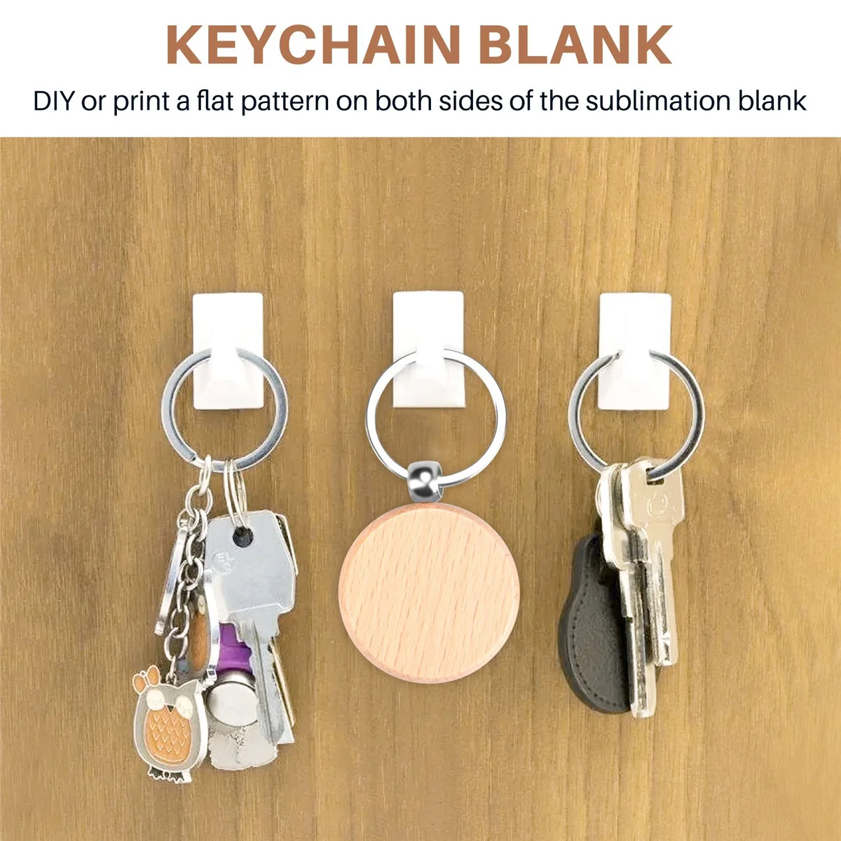100pieces wooden keychain blanks bulk round wood engraving unfinished key ring tag b - chain