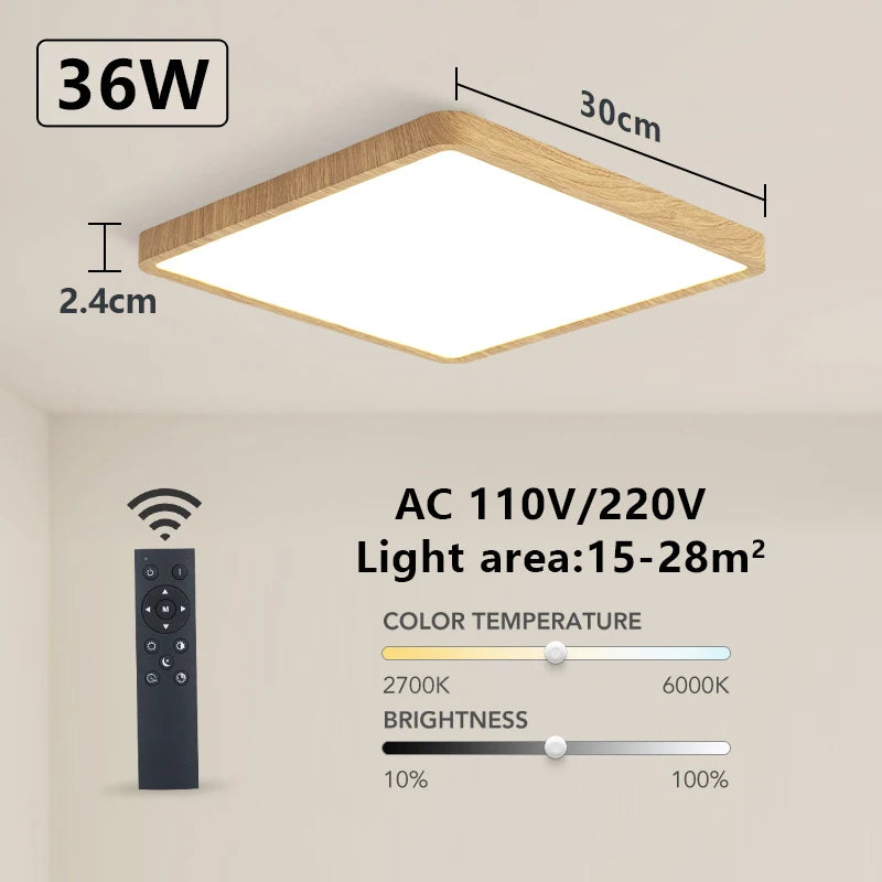 Marpou tuya smart led ceiling lamp wood grain app voice control alexa/google remote square lights living room