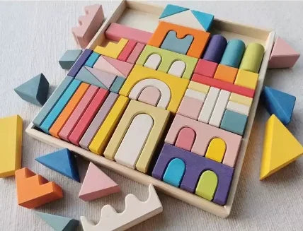 100pcs large wooden building toys basswood rainbow pyramid stacking blocks for kids creative play - sk castle - game