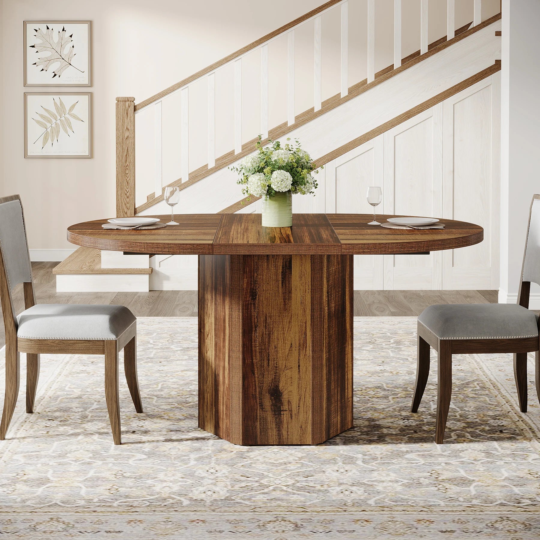 Tribesigns 55.12 inches 140cm oval dining table rustic wood conference meeting room for 4-6 people small seminar