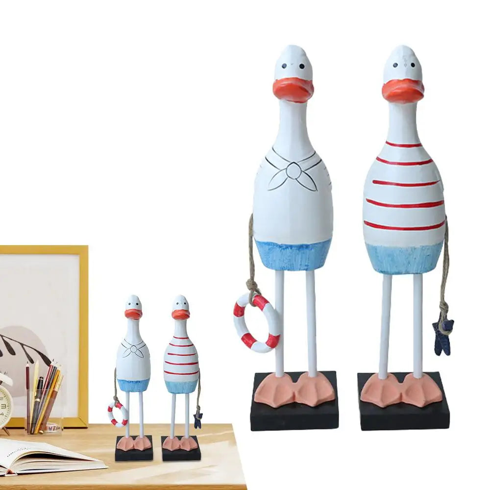 Wood duck statue desk animal 2x cute rustic home decorations for living room tv cabinet collectible figurines - white