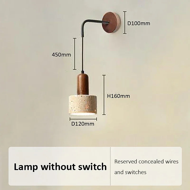 Hot style wabi sabi natural stone home decoration wall lamp retro peach wood color homestay bedroom bedside led sconce