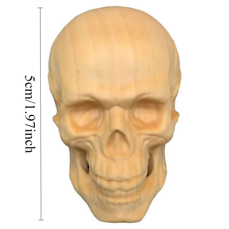 Wood carving skull statue skeleton boxwood handmade solid model miniature ornament halloween decoration sculpture - 5cm