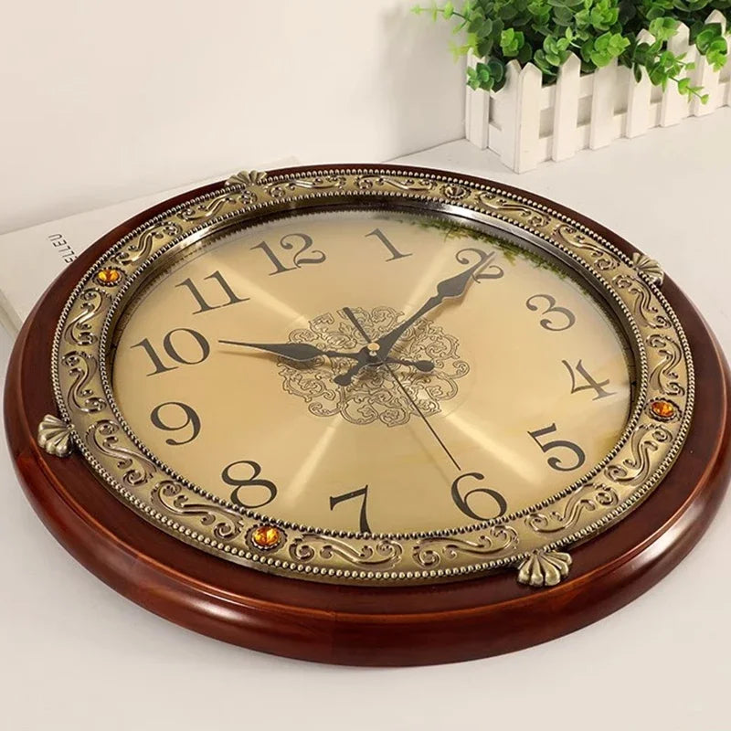 Solid wood frame wall clock living room modern luxury design vintage clocks nordic aesthetic watch home decoration