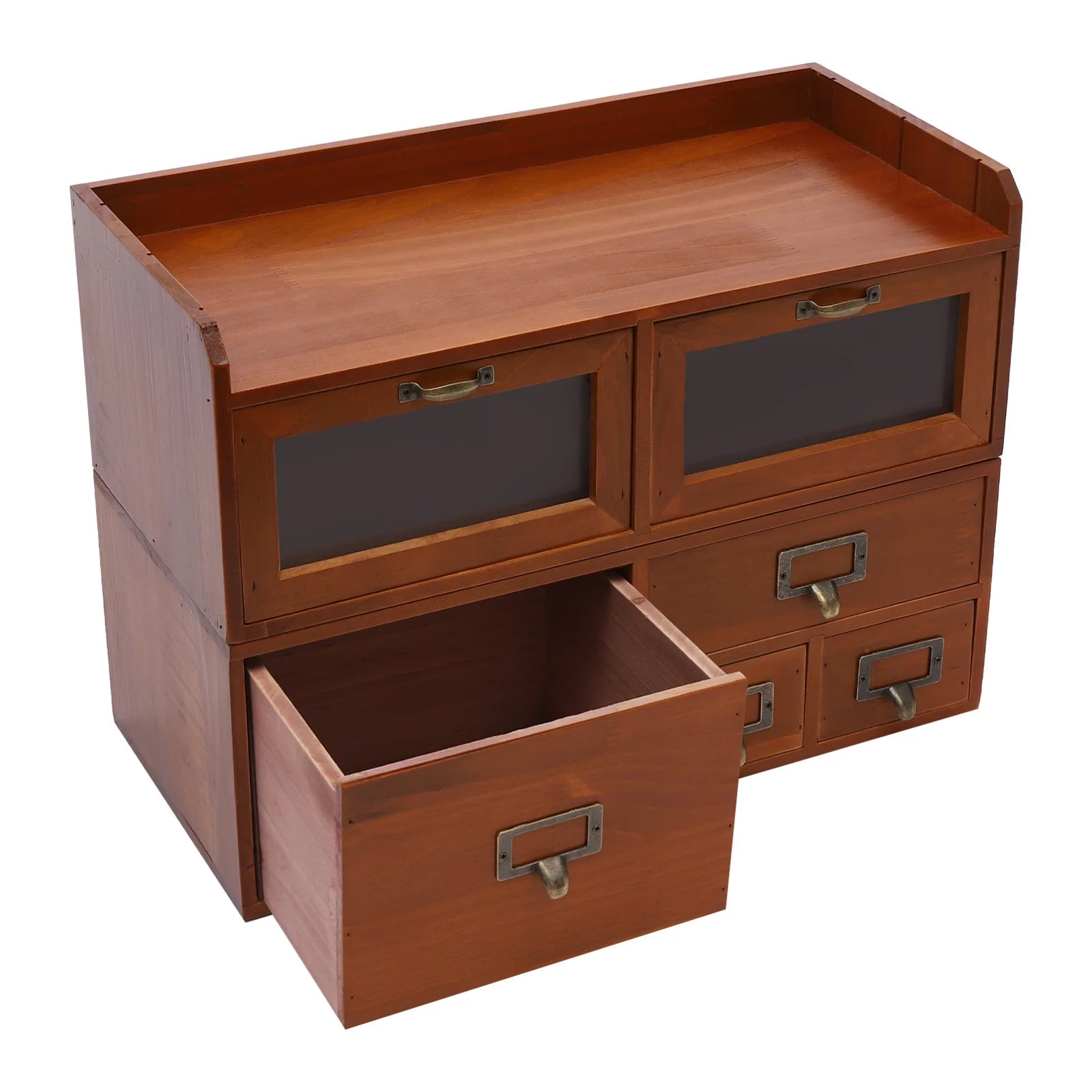 Drawer locker desktop organizing cabinet cosmetic jewelry storage box office supplies organizer chest - chocolate