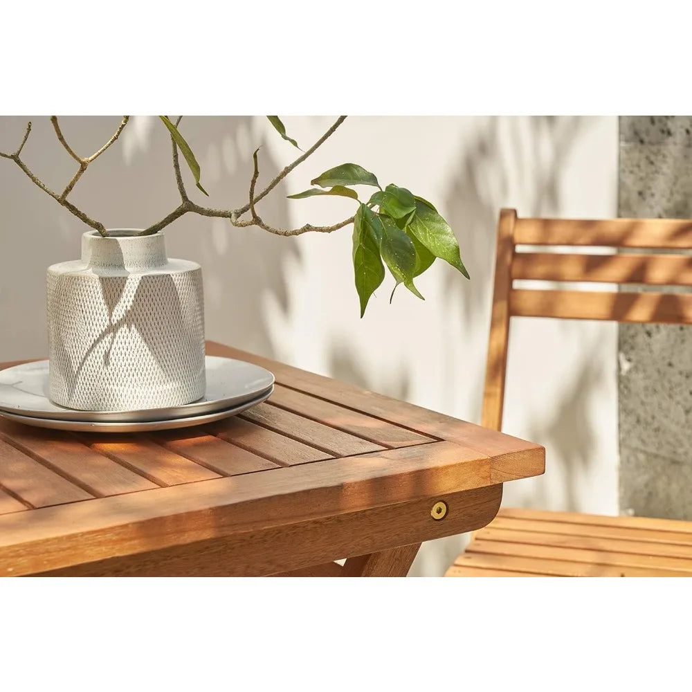 Outdoor folding bistro set with square table and two chairs wooden - straight / united states - chair