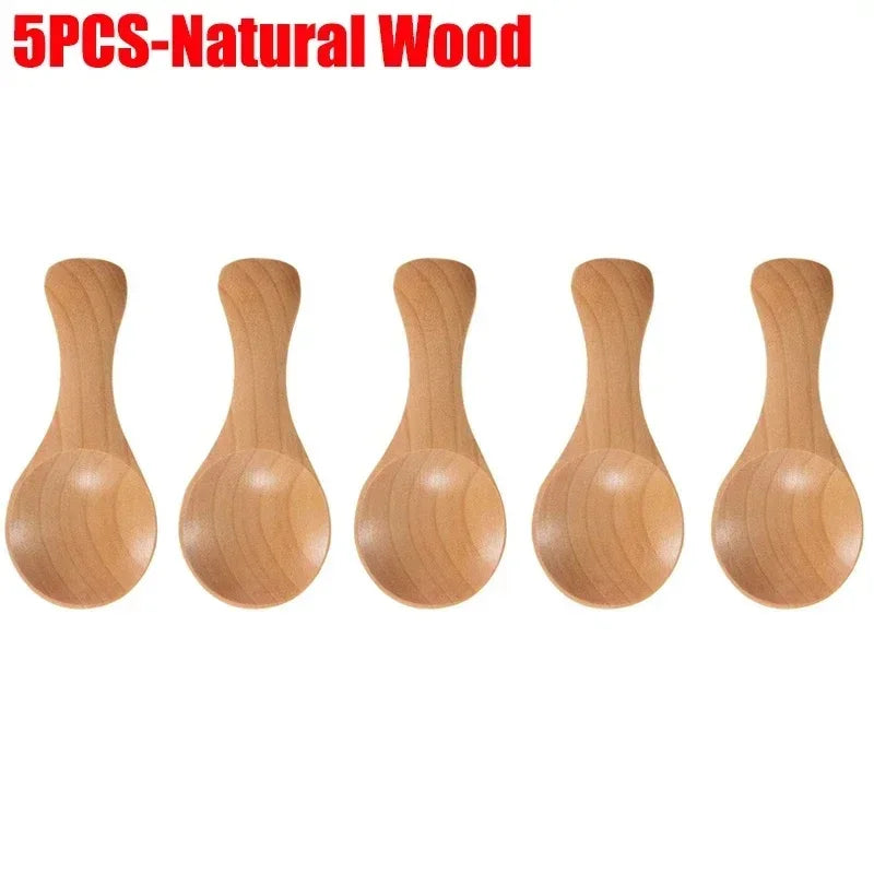 Customized short handle small natural wooden spoonstea coffee kitchen spice condimentsalt sugar enduring mini spoon