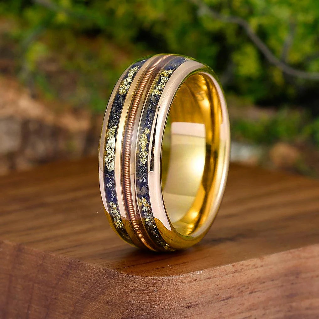8mm men’s koa wood inlay stainless steel ring unique silver meteorite rings for gift luxury party wedding band jewelry