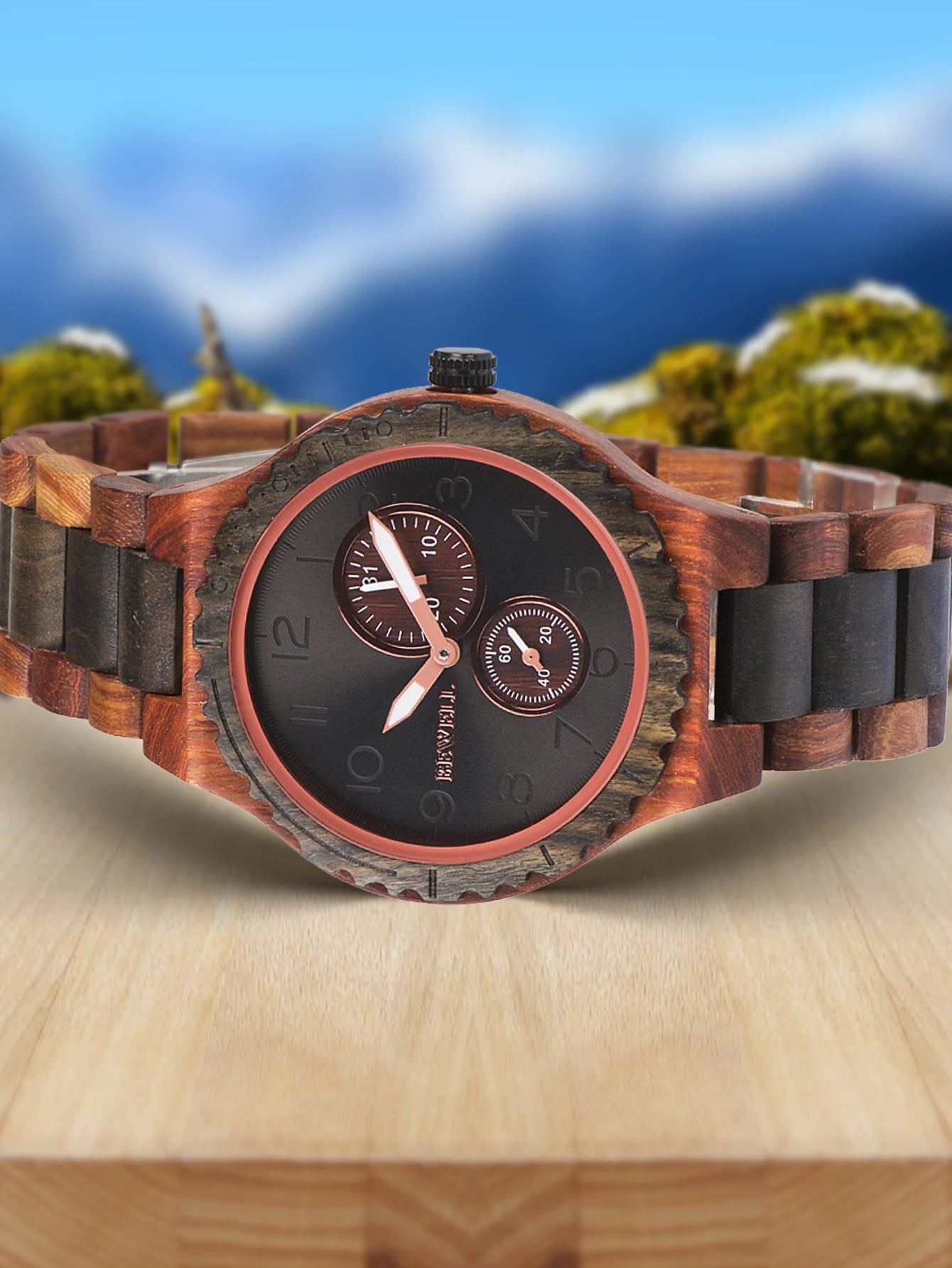 Wood watches for men analog quartz date retro handcraft lightweight wooden wristwatch