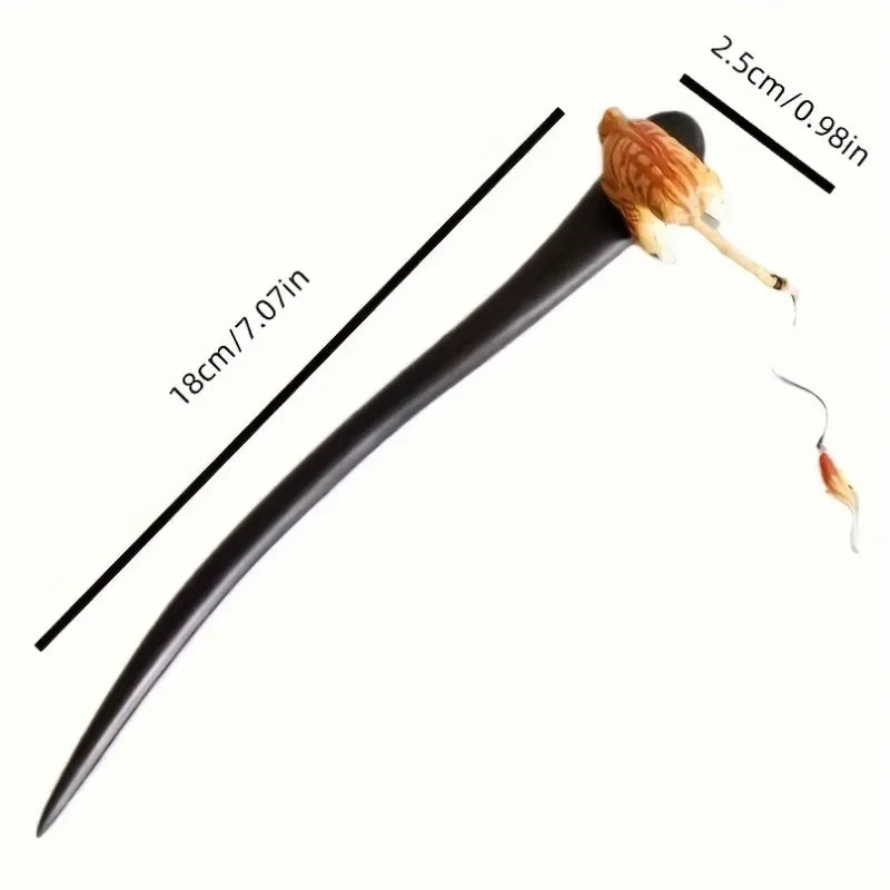 Chinese hanfu hairpin hand-carved phoenix wooden hair stick vintage accessories for women antique bronze retro clip