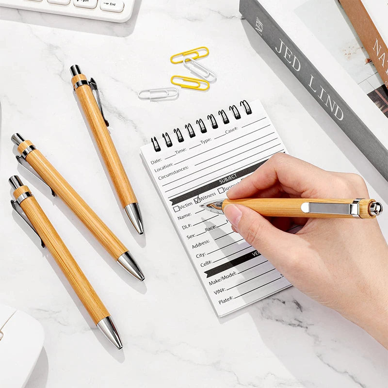 120pcs bamboo retractable ballpoint pen black ink 1 mm office products pens wood