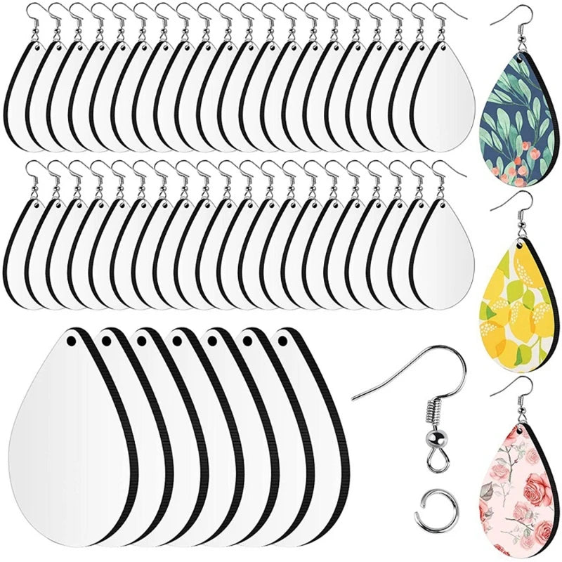 Free shipping 50pairs/lot teardrop double sides sublimation wooden trendy fashion hoop earrings for women girl diy
