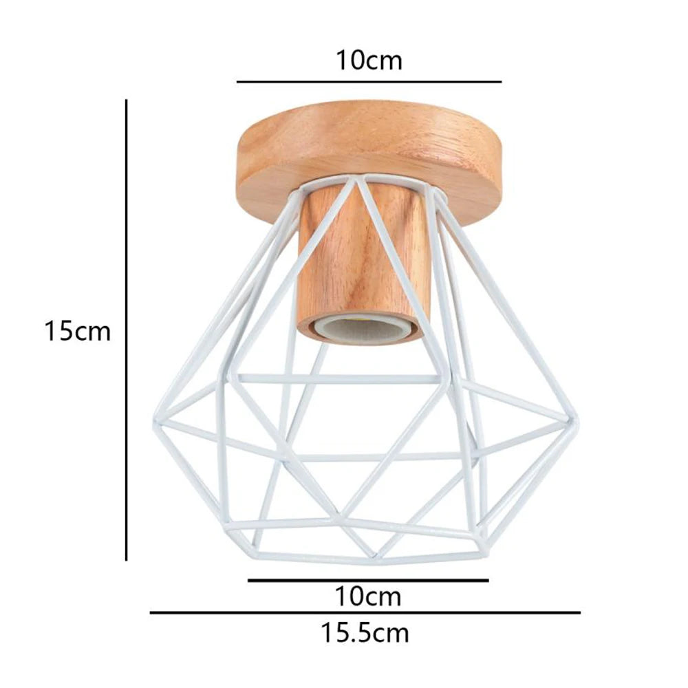 Led e27 ceiling lights vintage industrial wood lamp for kitchen living room bar restaurant wire cage lampshade lighting
