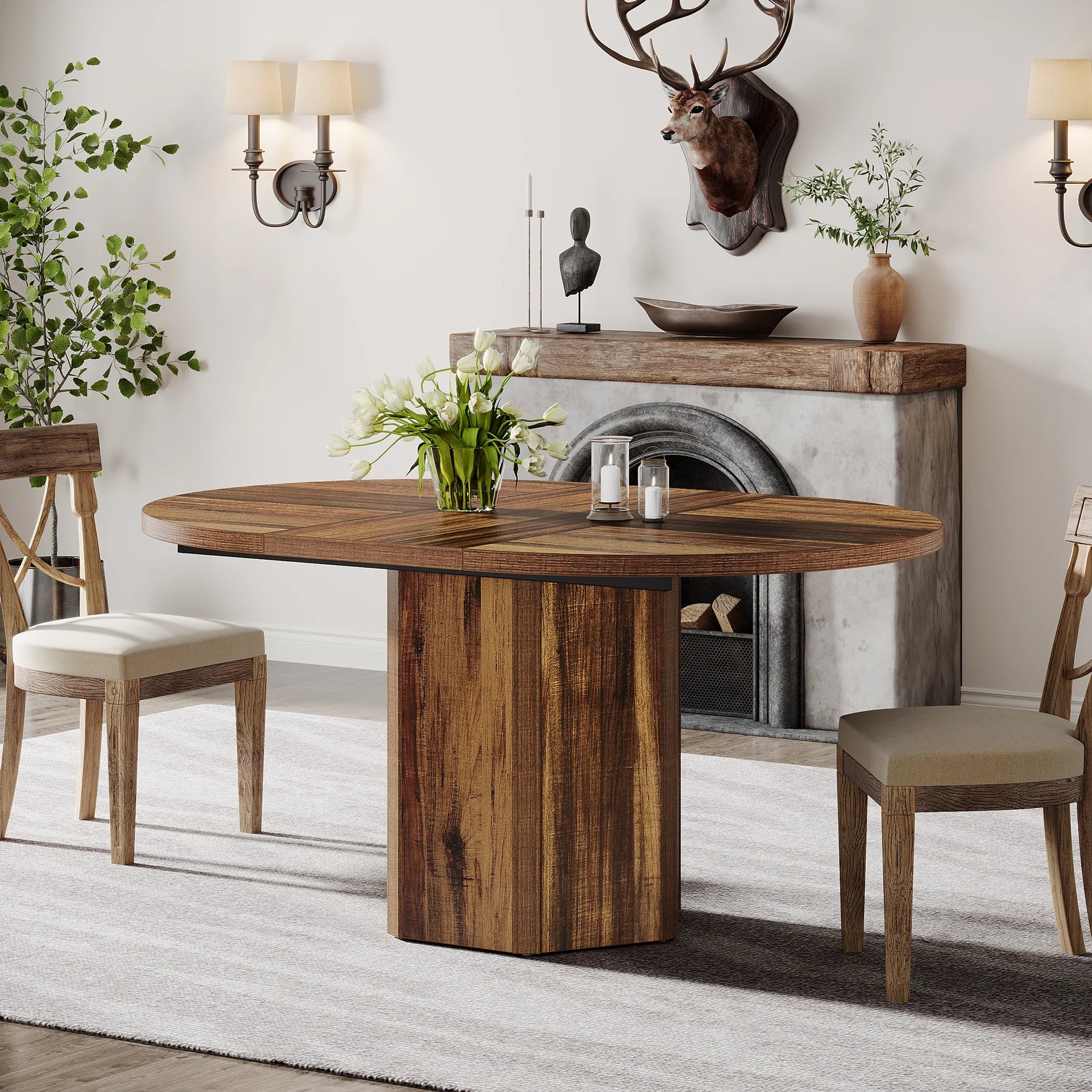 Tribesigns 55.12 inches 140cm oval dining table rustic wood conference meeting room for 4-6 people small seminar