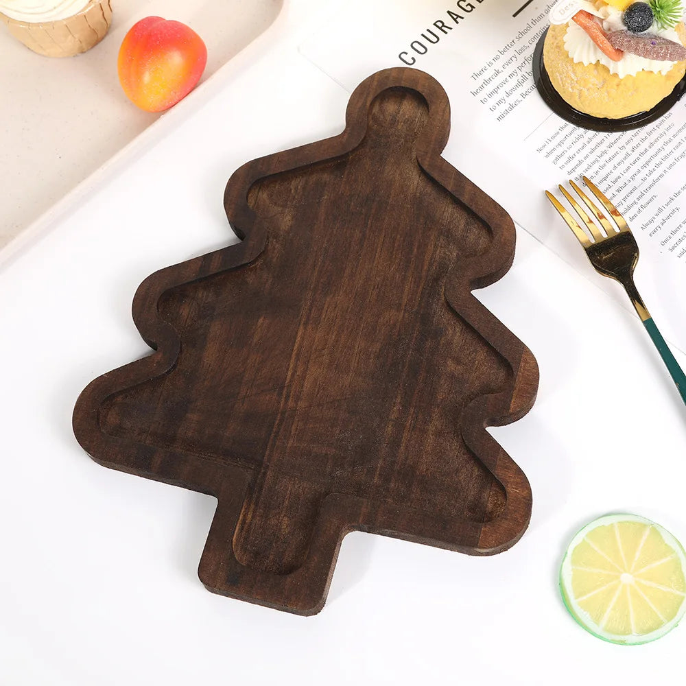 Christmas cutlery tray cute household wooden tree fruit dish cake dessert partitioned plate - united states