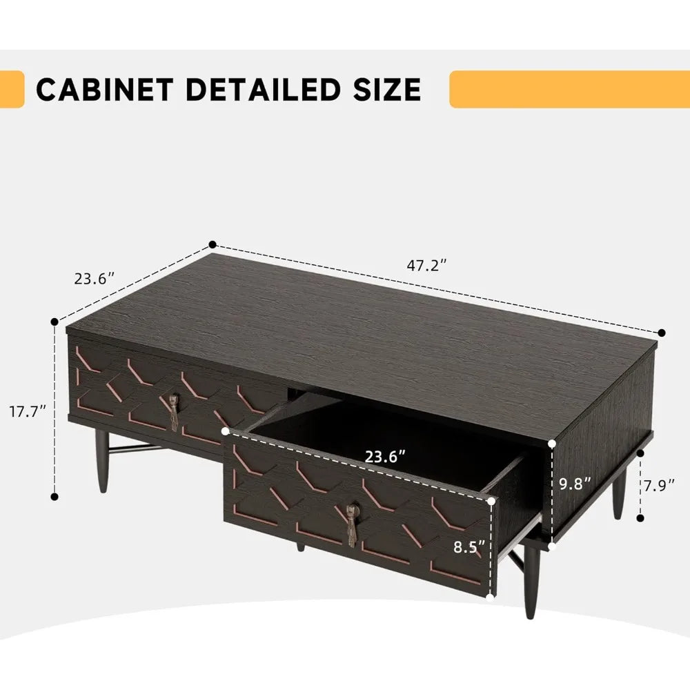 Mid century modern coffee table carved decorative center tea fluted wooden with storage for living