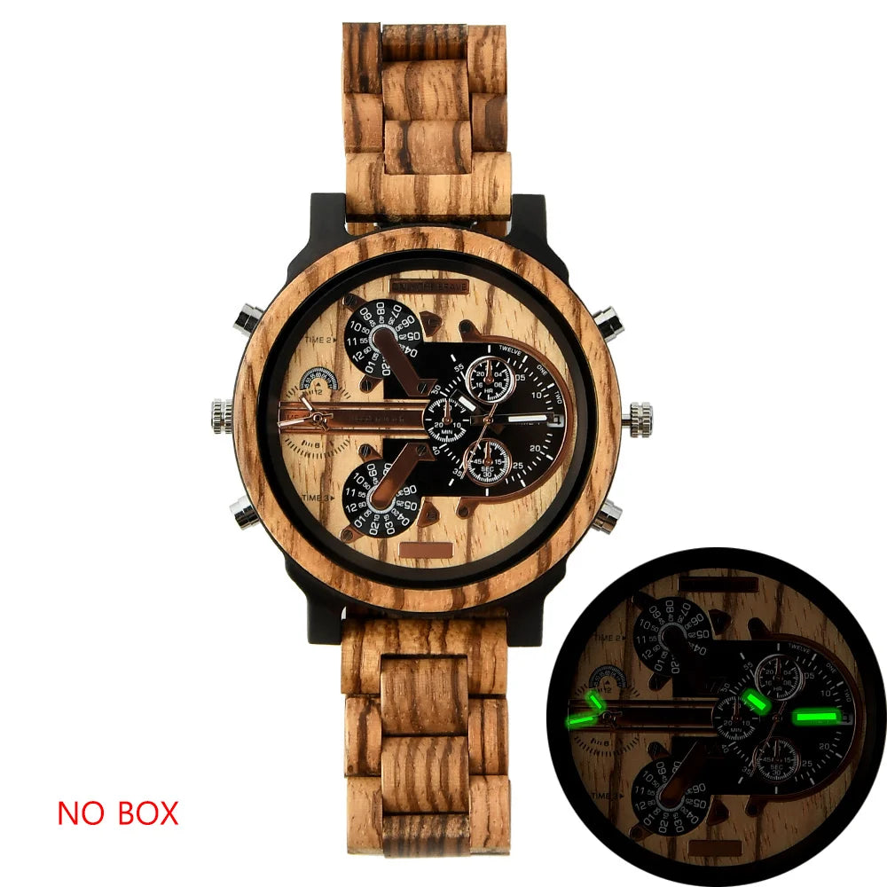 Men’s large dial wood watch fashion timepieces chronograph wooden quartz wrist watches for men thanksgiving day