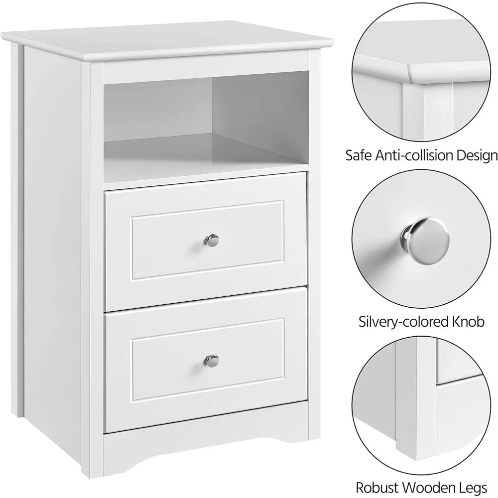 Bedside table set of 2 tall nightstand with drawer and cubby wooden for bedroom small space