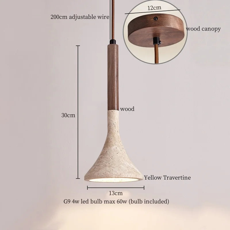 Iwhd vintage wabi sabi led pendant lights kitchen island bedroom living room loft wood yellow travertine hanging lamp