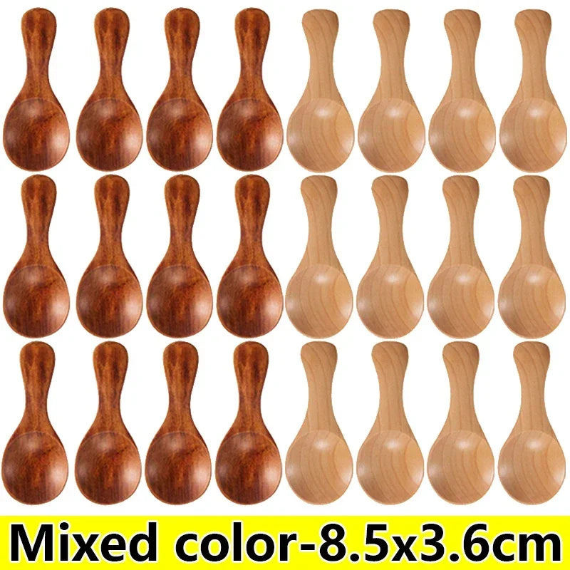 Mini wooden spoons short handle coffee tea sugar dinner party dessert scoops kitchen tableware spice condiment spoon