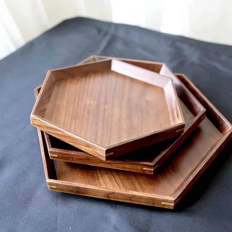Japanese walnut tea ceremony wooden tray solid wood dry brewing home decoration high-end dessert dinner plate