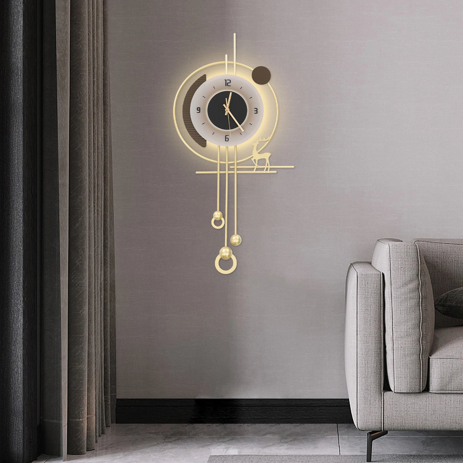 Modern gold iron wall clock,sound-control 39x24x80 cm led lighting clock battery powered wall-mounted for home,bedroom