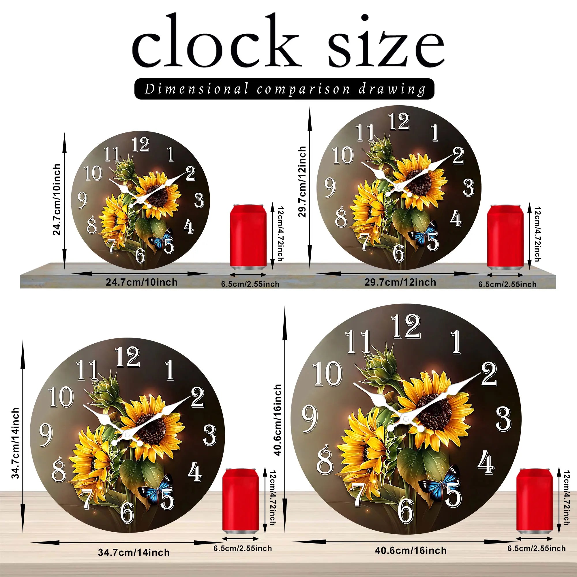 1pc wooden wall clock beautiful sunflower and blue butterfly design silent - suitable for living room bedroom