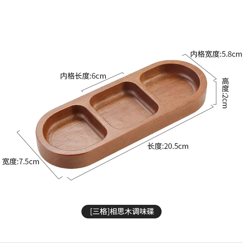 Solid wood rectangle tray 2/3 grid condiment plate breakfast food sushi bread dessert sauce kitchen dinner seasoning