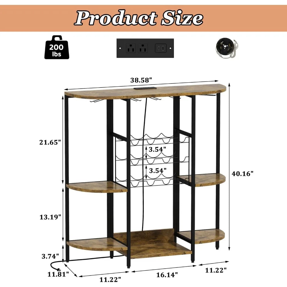 Cabinet with led lights & power outlets mini bar for liquor and coffee wine rack glass holder kitchen - united states